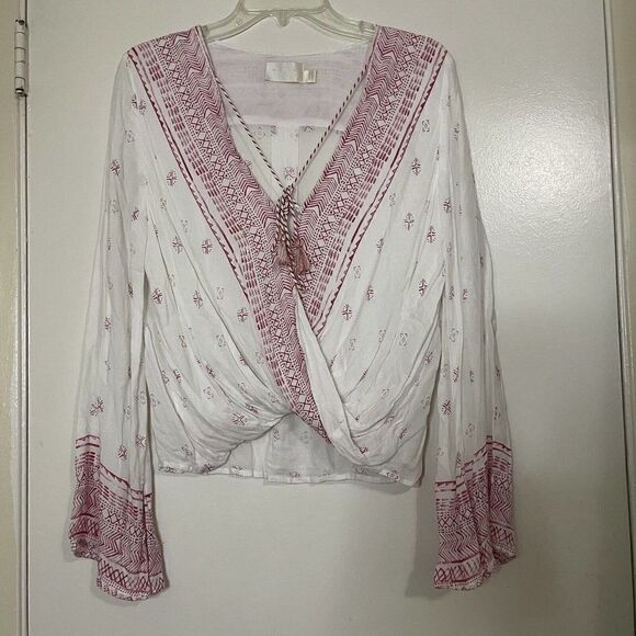 TJD The Jetset Diaries Red white boho tribal Twist front top size US small - Picture 1 of 7